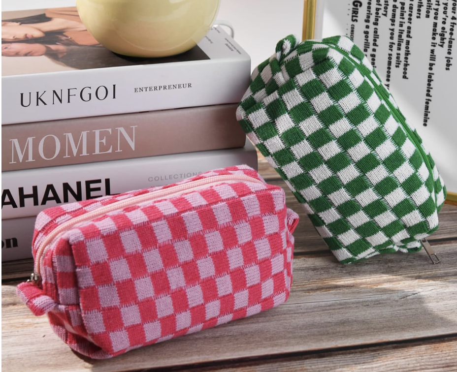 small makeup bag, two-piece matching checkerboard makeup bags